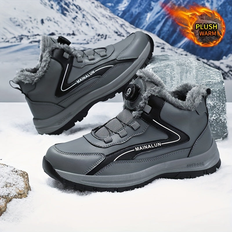 MAINALUN Men'S High-Top Winter Snow Boots - Heavy-Duty Warm Hiking Shoes with Plush Lining, Non-Slip PVC Sole, All-Terrain Traction - Heavy-Duty Winter Boots for Skiing, Snowboarding, Ice Fishing - Lightweight & Warm - Ideal