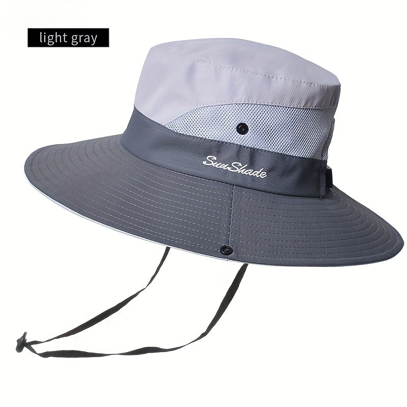 Women's Dual-Tone Sun Hat with Ponytail Hole - Breathable Mesh, Waterproof, Wide Brim for Beach & Fishing, Perfect for Spring, Summer & Fall