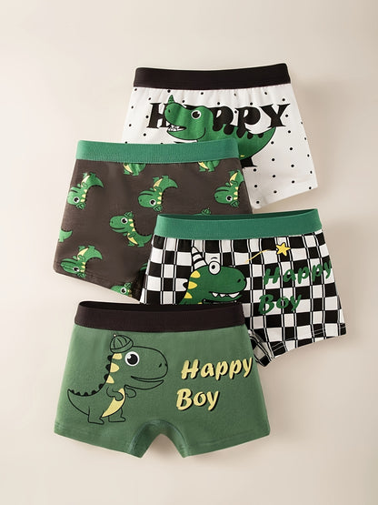 Boys' 4-Pack Cotton Boxer Briefs with Cartoon Patterns