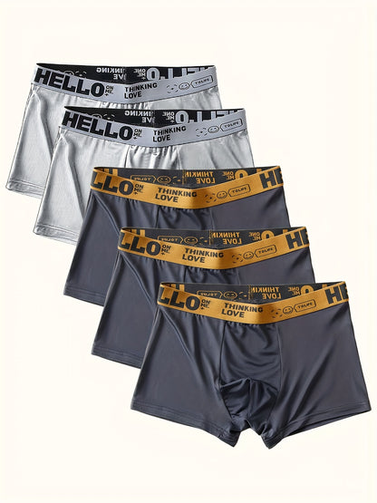 5pcs Men's Breathable Polyester Boxer Briefs for Active Wear