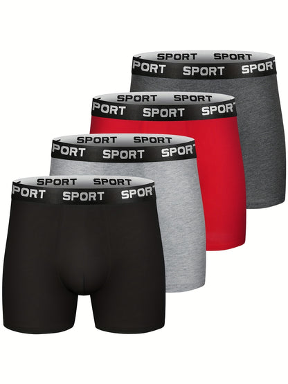 Men's 4-Pack Cotton Stretch Trunk Underwear with Wide Elastic Band