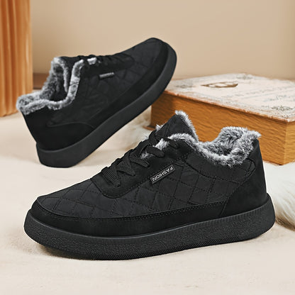 Men'S Winter Boots - Thermal Insulated Cold Weather Shoes with Cushioned Rubber Sole, Lace-Up Ankle Support - Slip-Resistant Traction for Ice, Snow, and Everyday - Low-Top Design in Black/Gray/ - Ideal for Hiking, Travel, Hom