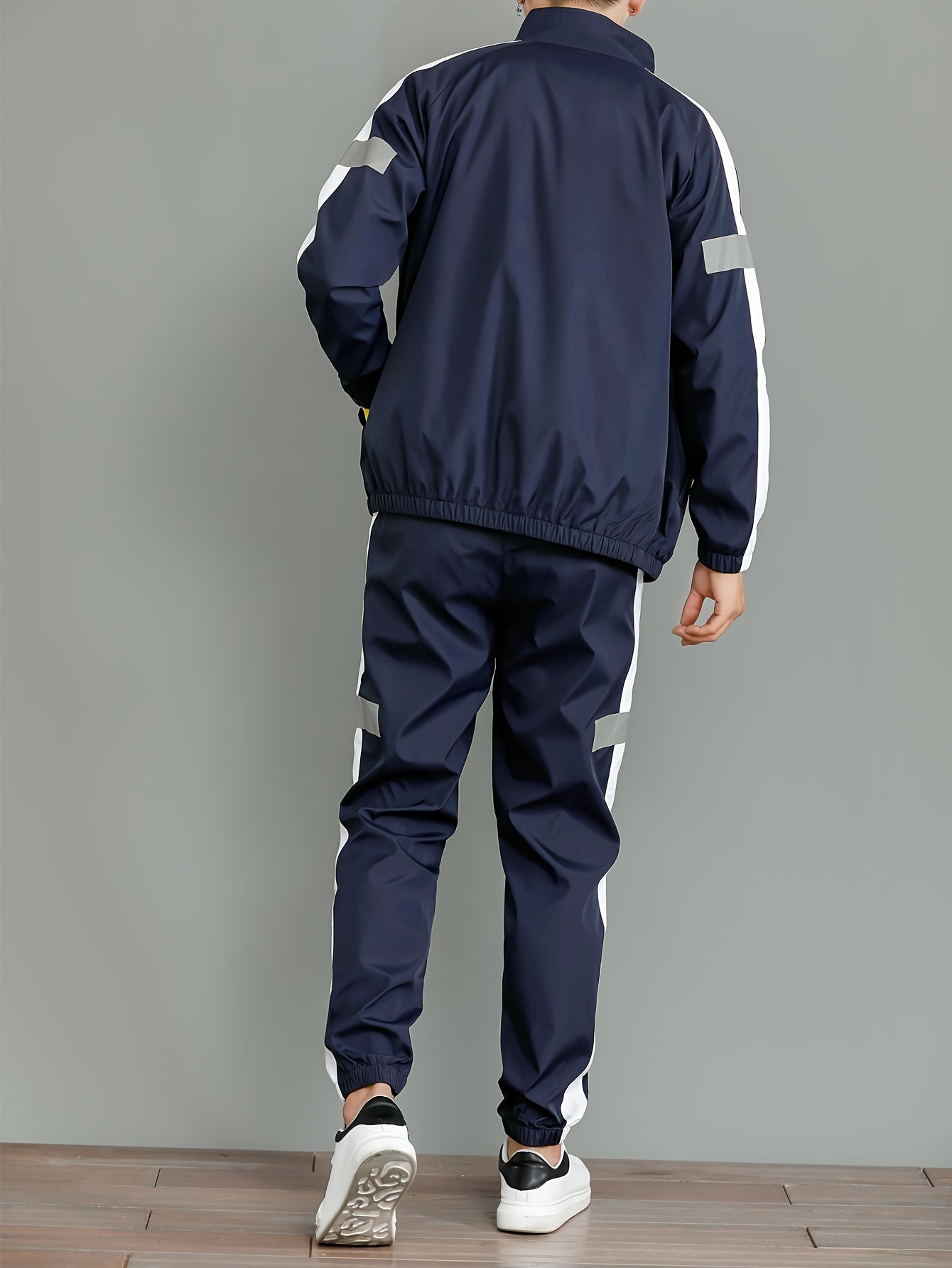 Men's Casual Polyester Jacket and Joggers Set for Spring & Fall