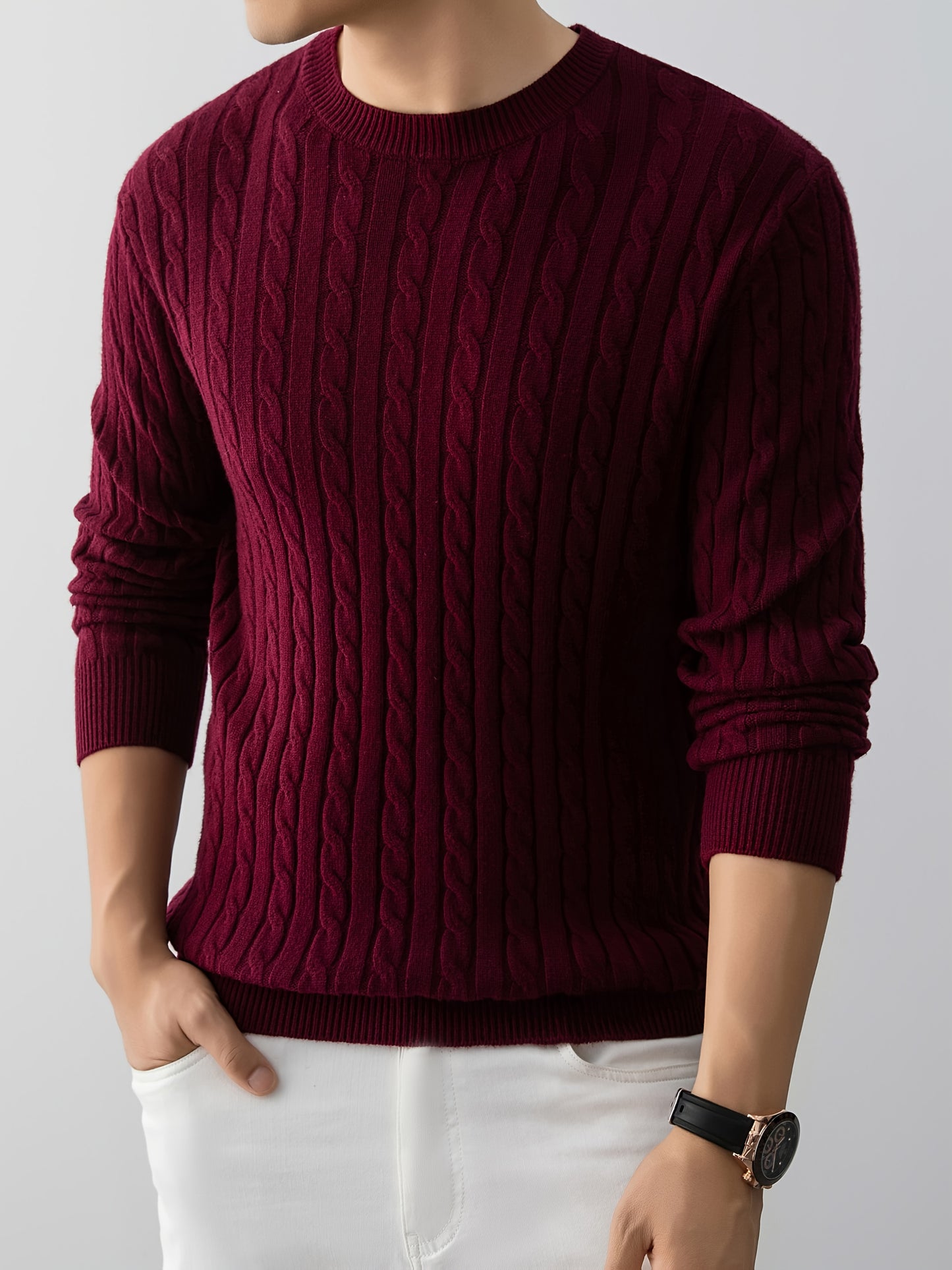 Men's Thick Winter Knit Sweater - High-Elastic Breathable Round Neck Pullover with Cross-Over Collar & Asymmetric Hem, Warm Casual Sweater for Fall/Winter, Machine Washable (Suitable for Daily Wear, Parties, Skiing) - Non- So