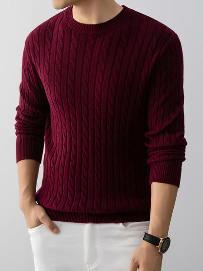 Men's Thick Winter Knit Sweater - High-Elastic Breathable Round Neck Pullover with Cross-Over Collar & Asymmetric Hem, Warm Casual Sweater for Fall/Winter, Machine Washable (Suitable for Daily Wear, Parties, Skiing) - Non- So