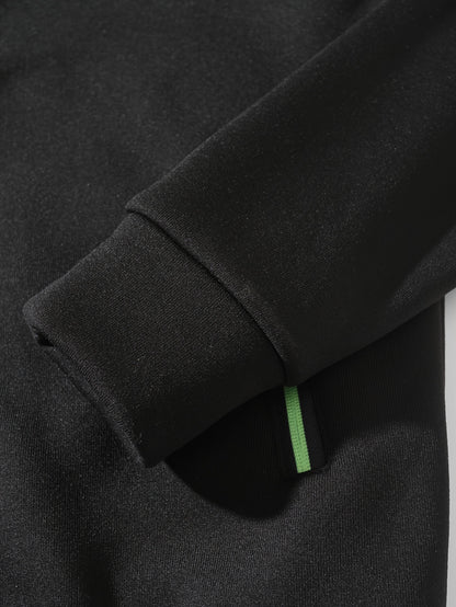 Men's Sporty Full-Zip Stand Collar Sweatshirt - Long Sleeve Casual Pullover with Neon Green Accents, Solid Color Non-Stretch Fabric, Regular Fit for Fall Winter