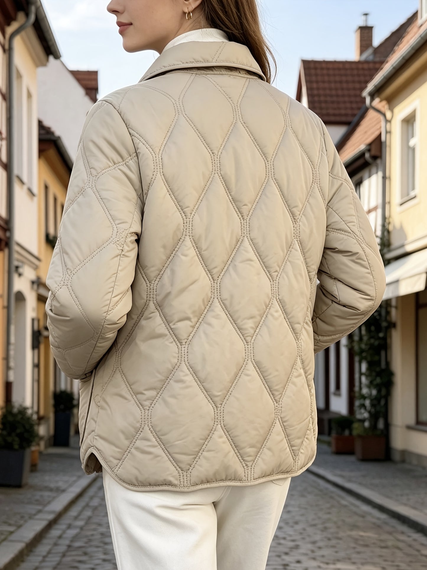 Women's Quilted Doll Collar Coat - Elegant Spring & Autumn Outerwear