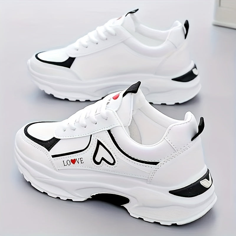 Women's Lightweight Low-Top Heart Lace-Up Sneakers for Casual Wear