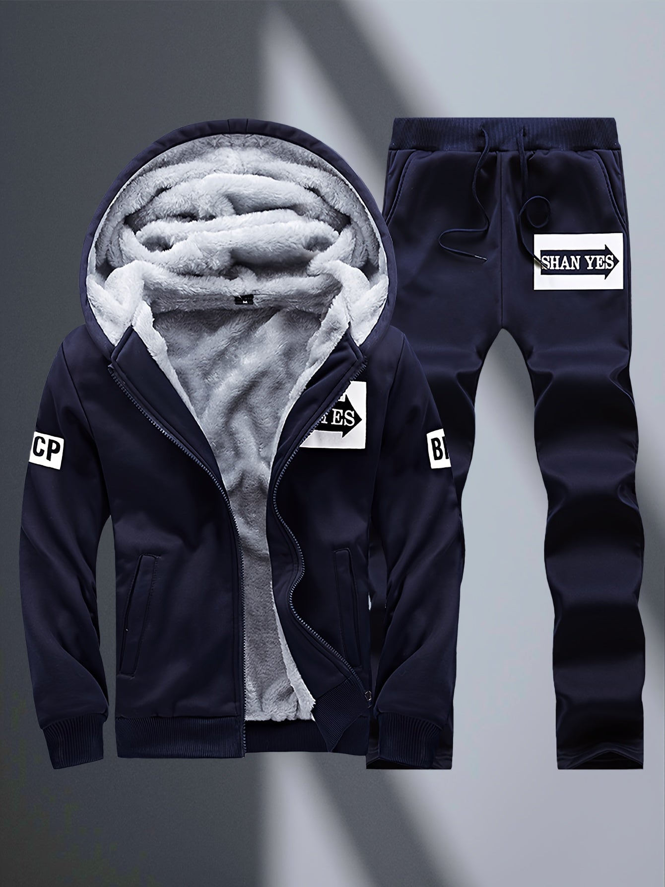 2pcs Men's -Lined Sportswear Set, Thickened Men's Casual Sportswear Set, Men's Sportswear Top and Bottom Set, Hooded Sweatshirt and Casual Sport Pants, -Lined and Thickened, Warm and Cold-Resistant, Suitable for Autumn and Wi - ayq