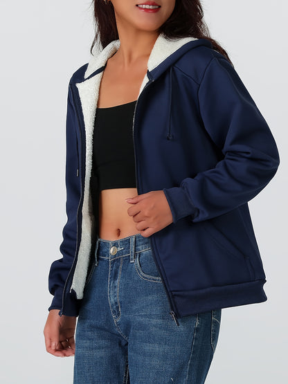 Կանացի ծանր ձմեռային բաճկոն - Ջերմամեկուսացված սառը եղանակի բաճկոն՝ ամբողջական կայծակաճարմանդով, մեծ առջևի գրպաններով - Մանուշակագույն վերնազգեստ առօրյա և պաշտոնական միջոցառումների համար - Ոչ ձգվող պոլիեսթերային գործվածք - Հեշտ խնամքի կանացի վերնազգեստ,