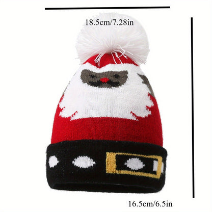 Unisex Adult & Youth Stretch Knit Beanie Hat Set with Deer & Reindeer Ears - Warm Winter Pom-Pom Christmas Cap, Red/White/Black, Hand Washable, Festive New Year's & Xmas Party Outfits, Casual Winter Wear, Deer Face Design wit
