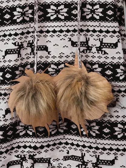 Women'S Christmas Deer & Snowflake Print Hooded Sweater Dress - Long Sleeve Winter Warmth, Red & Holiday Party Outfit with Pompom Sleeves