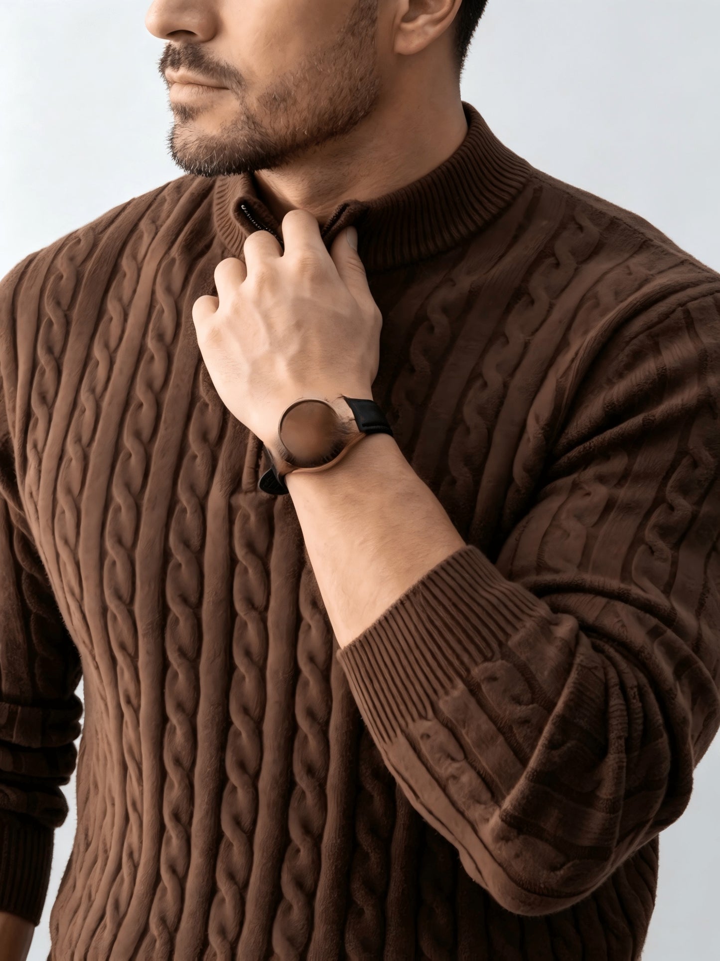 Men's Spring/Fall Half-Zip Stand Collar Cable Knit Sweater