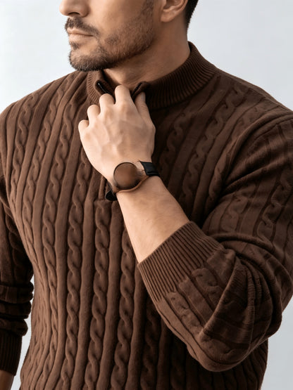 Men's Spring/Fall Half-Zip Stand Collar Cable Knit Sweater