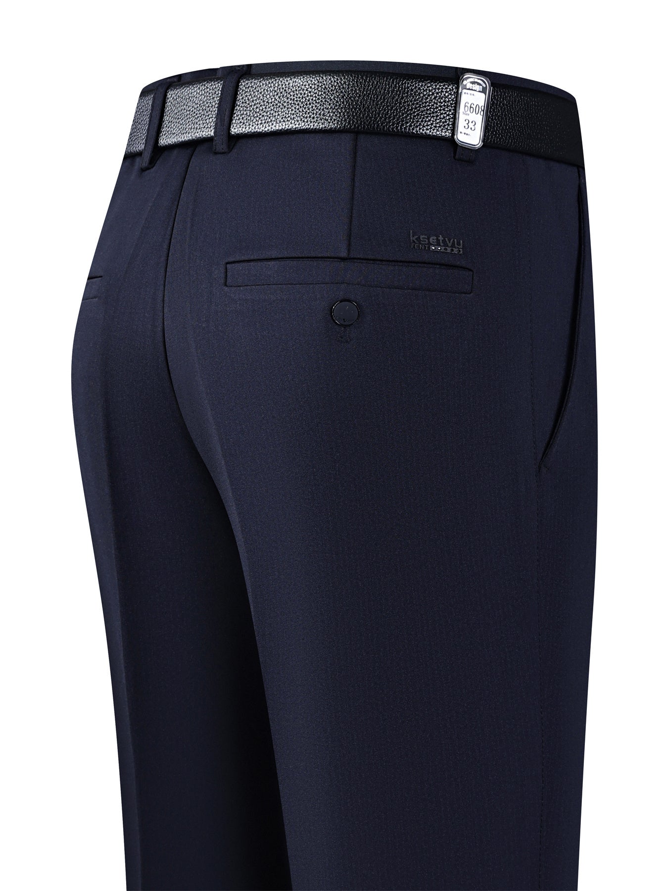 [Lightweight Design] Men's High-Waist Stretch Dress Pants - Wrinkle-Resistant, Dark Blue Business Casual with Pockets, Straight Leg Fit for Spring/Fall