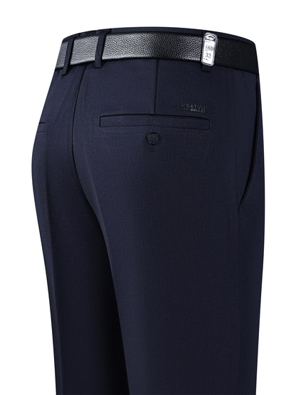 [Lightweight Design] Men's High-Waist Stretch Dress Pants - Wrinkle-Resistant, Dark Blue Business Casual with Pockets, Straight Leg Fit for Spring/Fall