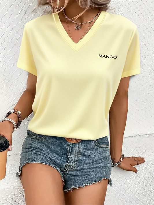 Women'S Y2K V-Neck Short Sleeve T-Shirt - Casual & Comfortable Geometric Pattern, Regular Fit All-Season Top for Casual Attire, Everyday Tshirt | Y2K Fashion | Comfortable Fit