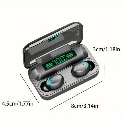 In-Ear TWS Wireless Earbuds with 9D HiFi Stereo Sound, HD Mic, Voice Call, Touch Control, LED Display Charge Case, 800mAh USB Rechargeable Lithium Battery for Gaming - Non, Tangle-Free Cable Included