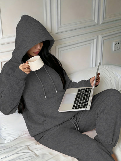 Women’s Fall Winter Casual Loose Hooded Sweatshirt & Pants Set - ayq