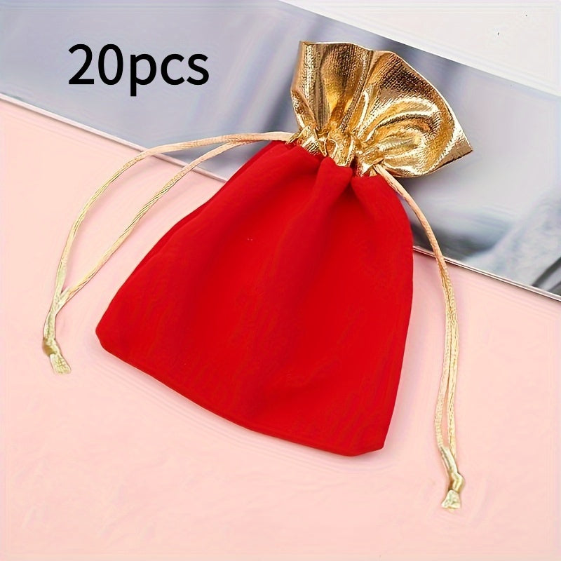 20pcs Drawstring Gift Bags with Golden Accents - Wedding Party Favors, Christmas/Halloween Easter Treat Pouches for Jewelry & Special Occasions