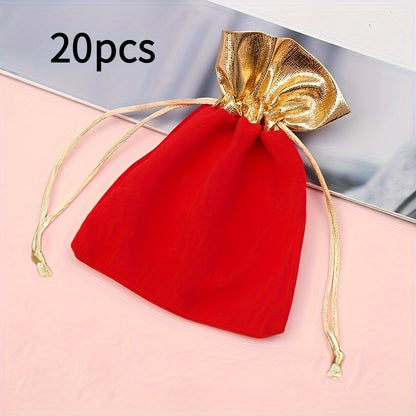 20pcs Drawstring Gift Bags with Golden Accents - Wedding Party Favors, Christmas/Halloween Easter Treat Pouches for Jewelry & Special Occasions
