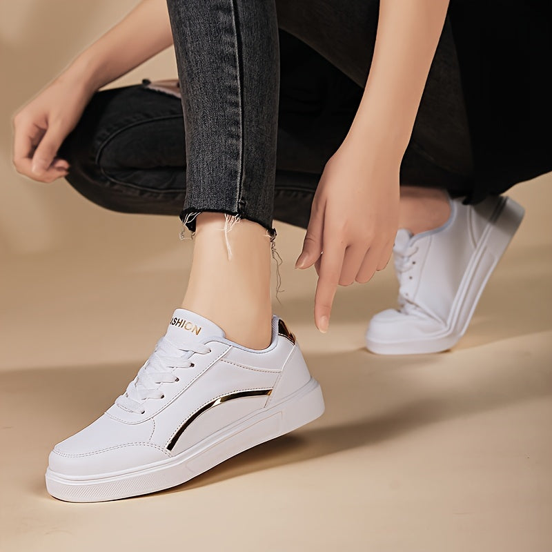 Women'S White Fashion Sneakers - Lightweight Lace-Up Low Top Casual Shoes with EVA Sole, Comfortable Walking Shoes for All Seasons, Casual Footwear | Minimalist Style | Durable Footwear