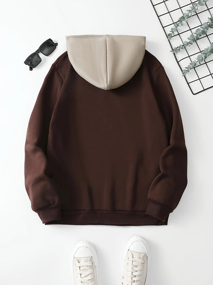 Color Block Cool Hoodies For Men, Men's Casual Graphic Design Hooded Sweatshirt Streetwear For Winter Fall, As Gifts