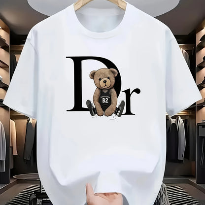 Men's Casual Short Sleeve T-Shirt with Playful DR  Teddy Bear Graphic Print - Lightweight Summer Round Neck Tee, Machine Washable Regular Fit for Casual Attire, Relaxed Style, Bold Design, Durable Construction, Printed Shirt