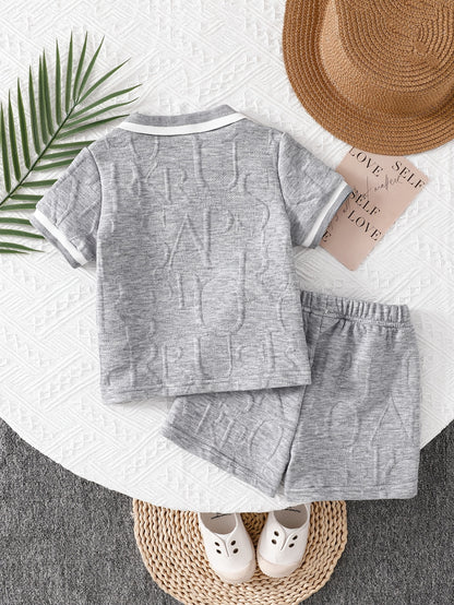 Baby Boy Lapel Shirt & Khaki Shorts Set Summer Casual Knit