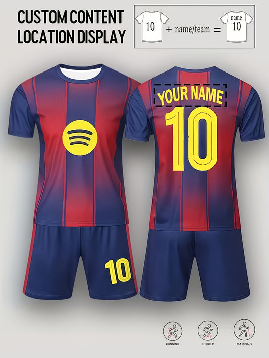 Boys Personalized Soccer Jersey & Shorts Set - Breathable Quick-Dry Fa - ayq