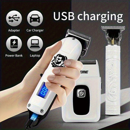 WEEME 3pcs/1Set Men'S Hair Clipper, USB Rechargeable Electric Hair Clipper & Shaver Set with Digital Display, Cordless Hair Trimmer for Home & Salon Use, Perfect Grooming Gift for Men with Smooth Blade, USB Charging, Lithium