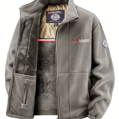 Men's Warm Stand Collar Cardigan Jacket, Honeycomb Heat-Retaining Graphite Lining, Thermal Insulation, Warmer Upper Body, Quality Men's Wear, Warm Lining, Carbon Fiber Technology - Full-Zip Winter Coat, Full-Length Zipper, Ma