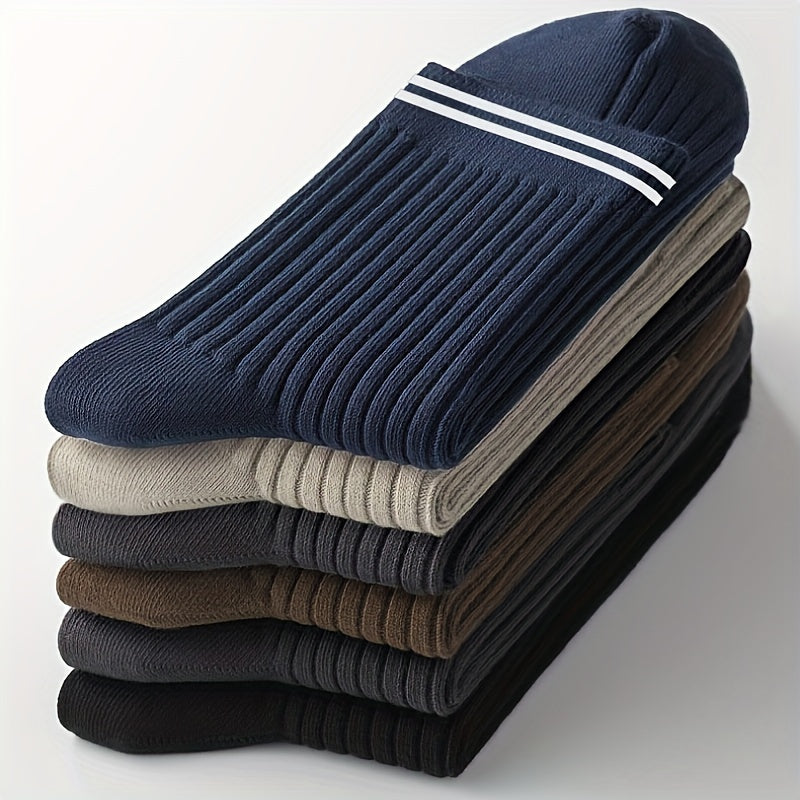 5/10 Pairs Men's Athletic Crew Socks, Striped Polyester Knit Fabric with 5% Spandex, Moisture-Wicking Casual Sports Tube Socks for Spring and Autumn
