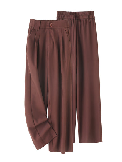 1pc Women'S High-Waist Casual Wide-Leg Trousers, Solid Color, Regular Fit Long Pants, Polyester Twill Fabric, with Button Closure for Work and Leisure - Seasonal Fashion