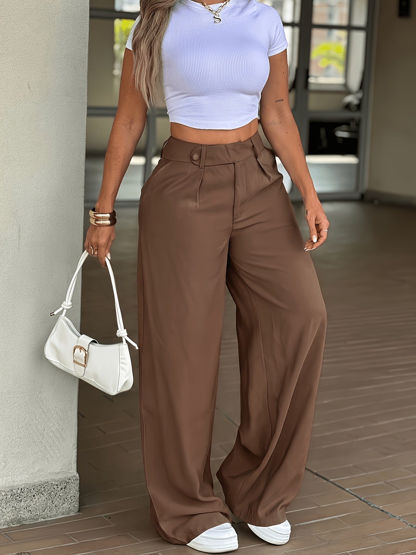 Women's Casual High-Waist Straight-Leg Trousers for Spring Summer