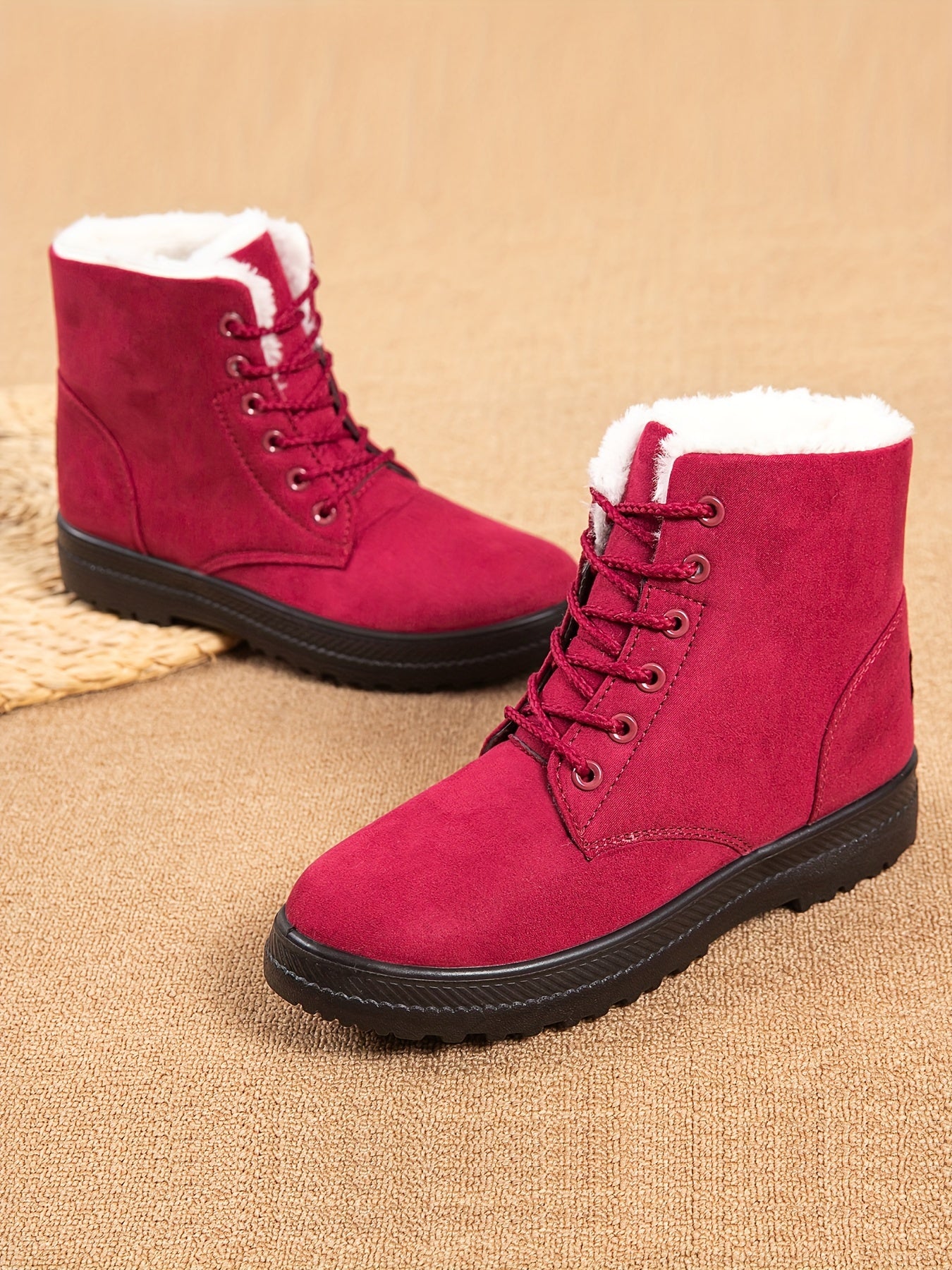 Women'S Ankle Boots - Winter Warm Round Toe Flat Shoes with Lace-Up Closure, Non-Slip Rubber Sole, & Accent - All-Season Casual Boots for Everyday & Formal, Ladies Winter Boots, Outdoor Footwear, Fabric Lined Interior, Outdoo