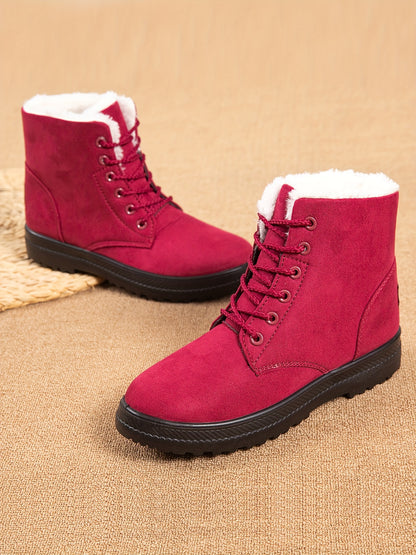Women'S Ankle Boots - Winter Warm Round Toe Flat Shoes with Lace-Up Closure, Non-Slip Rubber Sole, & Accent - All-Season Casual Boots for Everyday & Formal, Ladies Winter Boots, Outdoor Footwear, Fabric Lined Interior, Outdoo