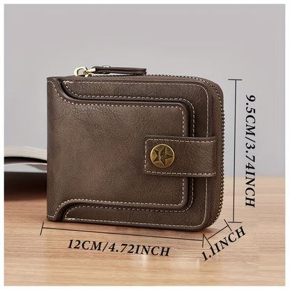 Customized Men's PU Wallet with Premium Vintage Zipper Design, Multi-Layer Coin and Card Holder, Compact Credit Slot & Coin Purse. Ideal Personal Gift for Daily Use as a Fashion Accessory