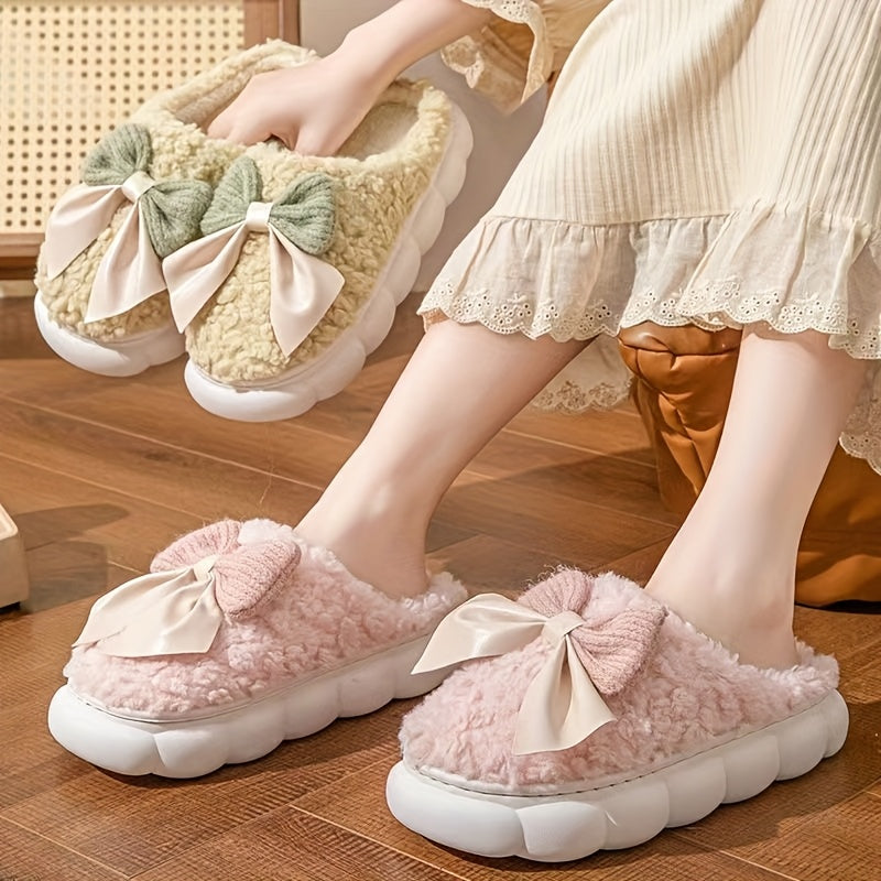 Women’s Plush Slip-On Slippers with Anti-Slip Thickened Soles