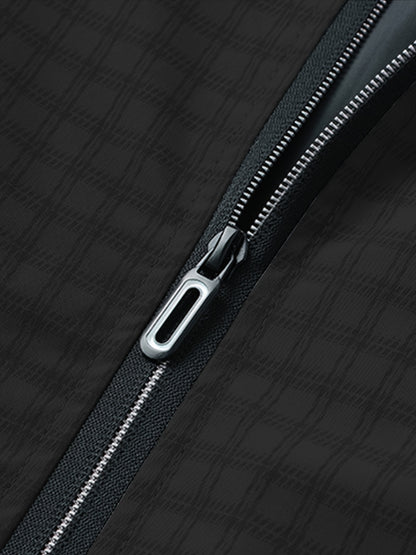 Men's Casual Outdoor Jacket - Spring/Fall Softshell Jacket with Checkered Pattern, Long Sleeves, and Zipper Closure