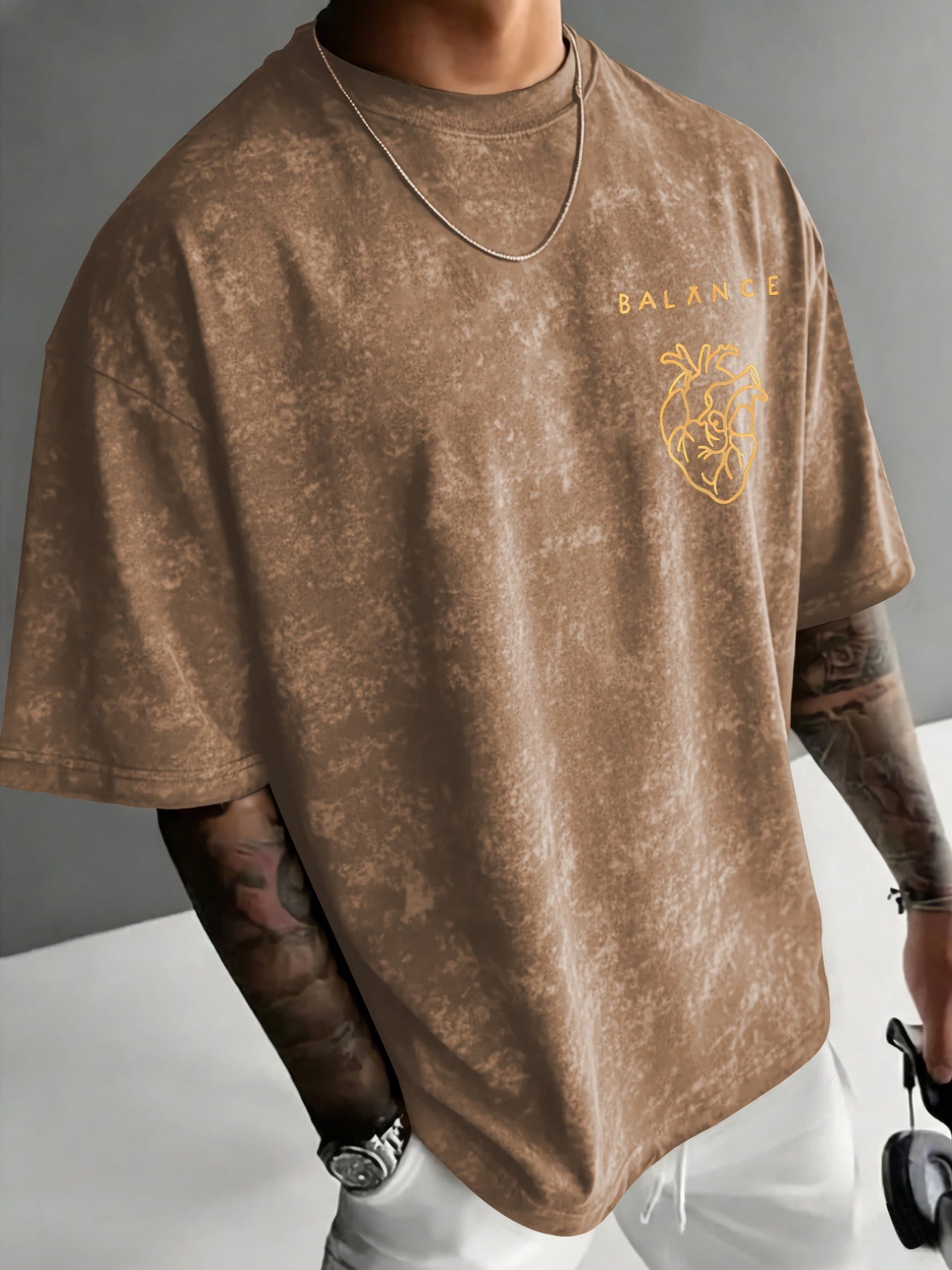 Men's Casual Geometric Print Acid Wash Crew Neck T-Shirt