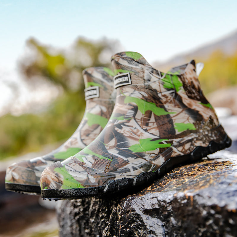 Men's Camouflage Short Rain Boots Slip-On PU Waterproof