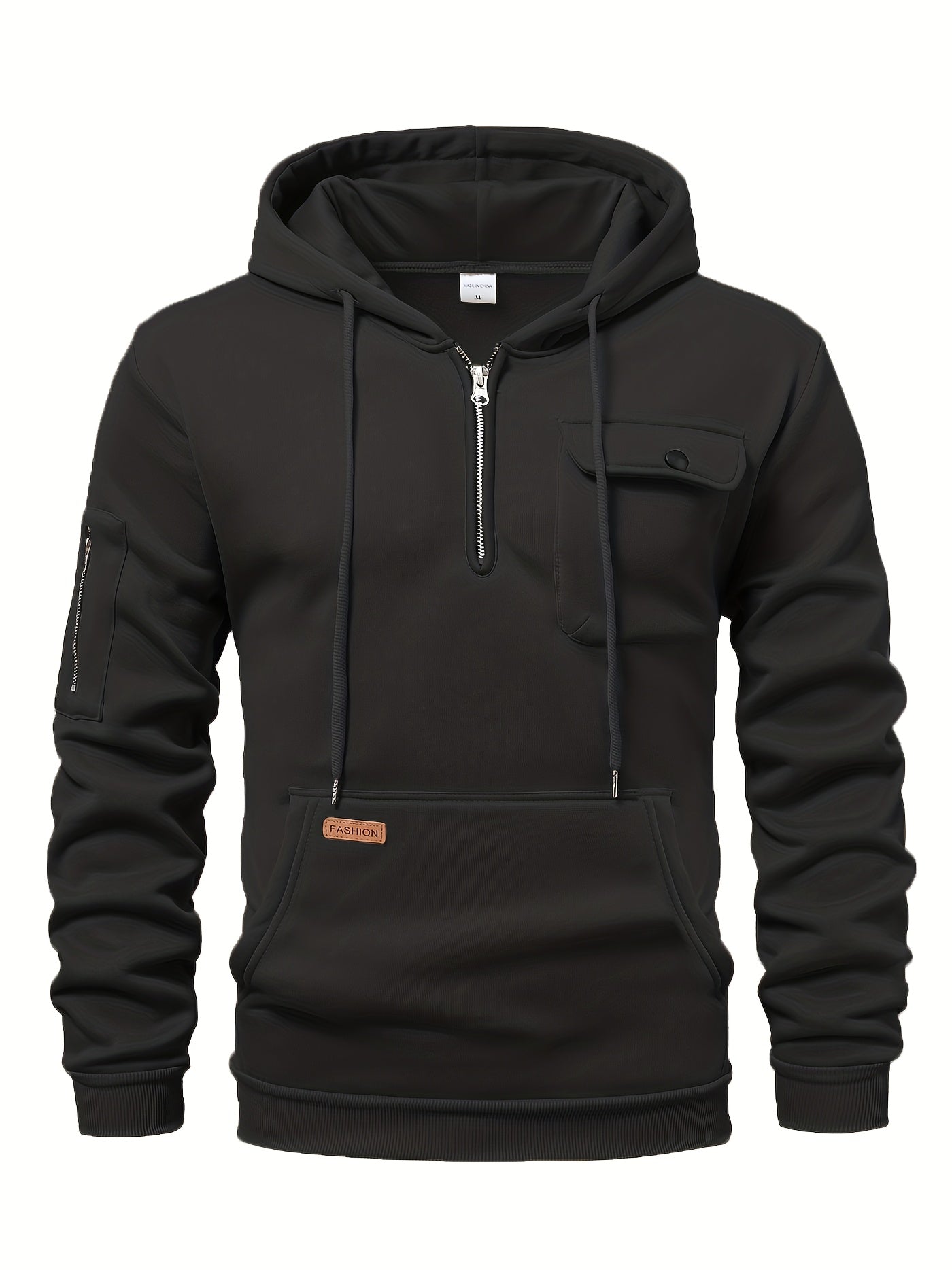 Men'S Minimalist Red & Christmas Tree Print Hooded Sweatshirt - Long Sleeve Casual Pullover with Piping, Regular Fit Winter Warmth for Holiday Parties, Outdoor Activities & Casual Attire, Christmas Sweatshirt, Seasonal Fashio