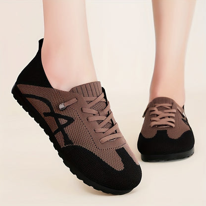 Women's Lightweight Breathable Slip-On Sneakers - Casual Low-Top Shoes with Knit Fabric Upper  Durable PVC Sole, Comfortable for Indoor Outdoor Spring Wear, Brown  Black, Ladies Sneakers