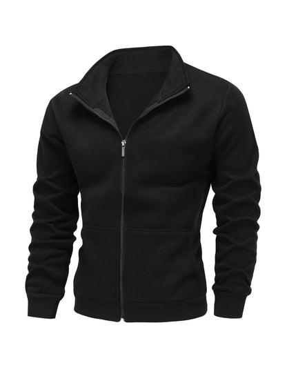 Men'S Red Fleece Zip-Up Hoodie - Cozy Fall & Winter Casual Jacket with Front Pockets, Long Sleeves, and Drawstring Hood, Hooded Sweatshirt, Autumn Outerwear, Durable Fabric