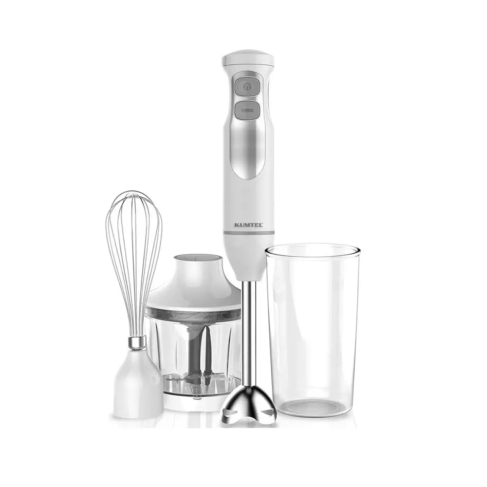 KUMTEL White 700W Hand Blender with 600ml Glass Jar