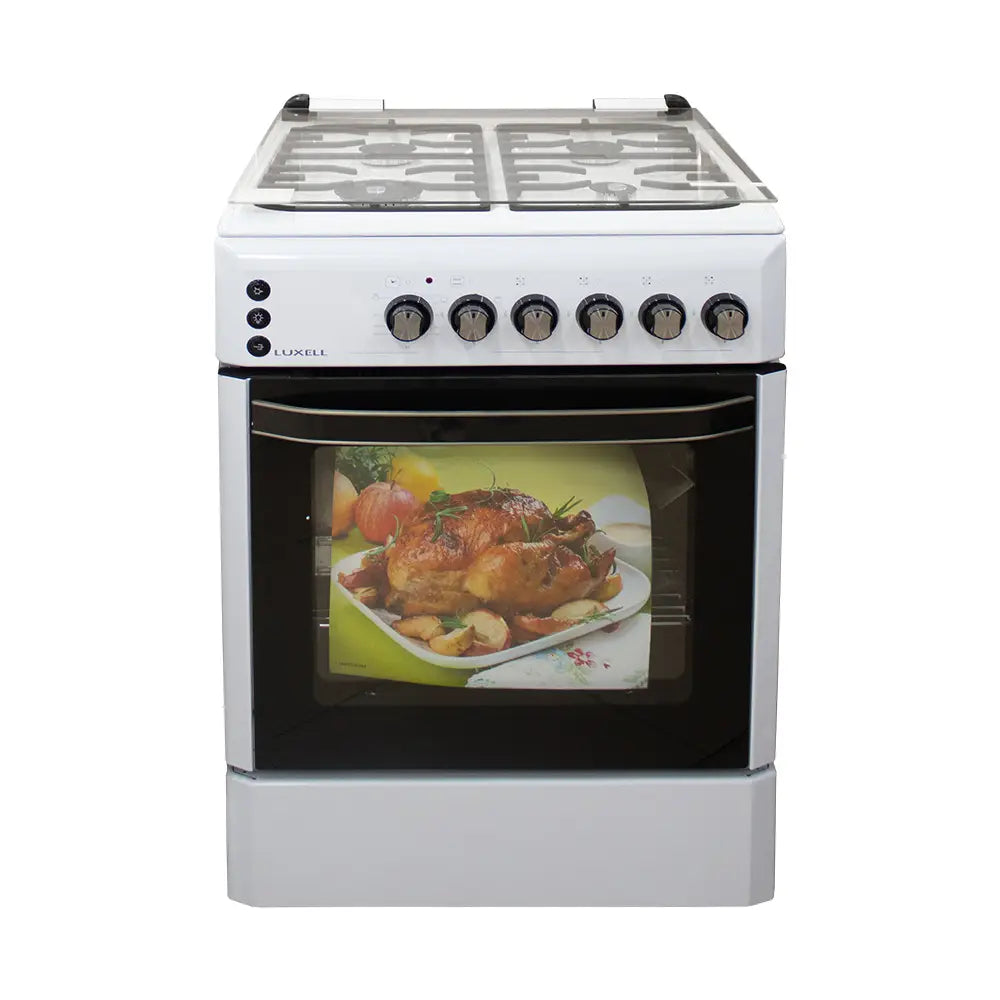 Luxell LF60-GG40F White 4-Burner Gas Stove with Timer