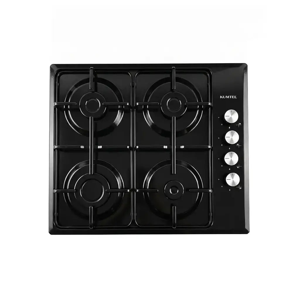KUMTEL Black Built-In 4-Burner Gas Cooktop with Cast Iron Grates