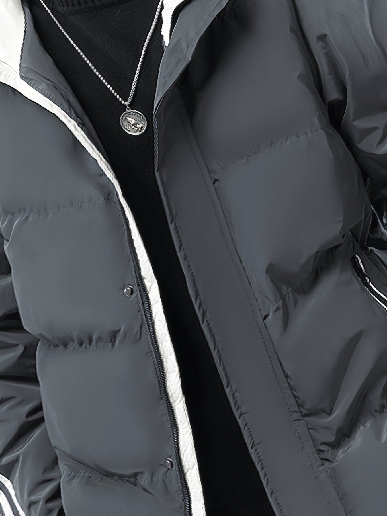 Men's Heavyweight Winter Coat - Hooded Jacket with Full-Zipper Closure, Insulated Outer Shell for Extreme Cold, Front Pockets - Dark Grey/White color, Hand Washable - Ideal for Everyday & Formal Cold Weather Outfits by OceanM