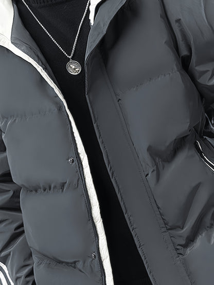 Men's Heavyweight Winter Coat - Hooded Jacket with Full-Zipper Closure, Insulated Outer Shell for Extreme Cold, Front Pockets - Dark Grey/White color, Hand Washable - Ideal for Everyday & Formal Cold Weather Outfits by OceanM